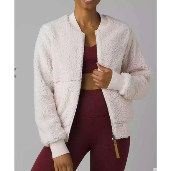 Prana Womens Polar Escape Bomber Jacket Medium Dreamdust Reversible Cozy Comfort - Picture 1 of 7